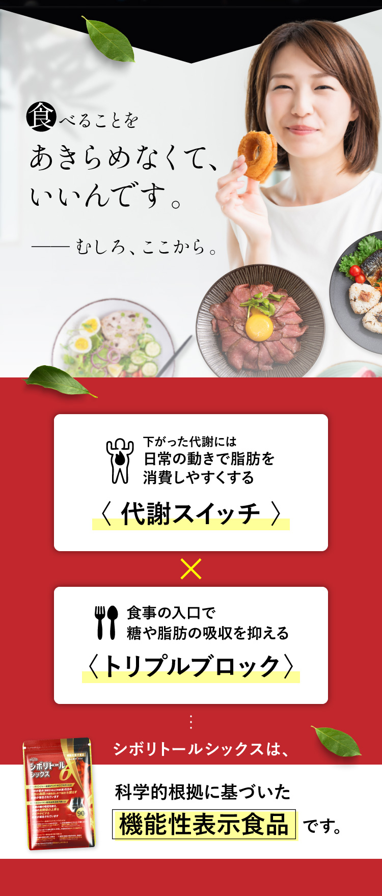 あきらめなくて、いいんです。——むしろ、ここからです。シボリトールシックスは11の機能性が報告されている、科学的根拠に基づいた機能性表示食品です