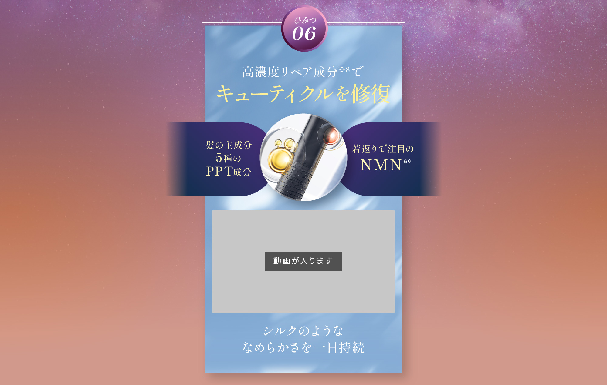 ひみつ06 高濃度リペア成分でキューティクルを修復 髪の主成分 5種のPPT成分 若返りで注目のNMN