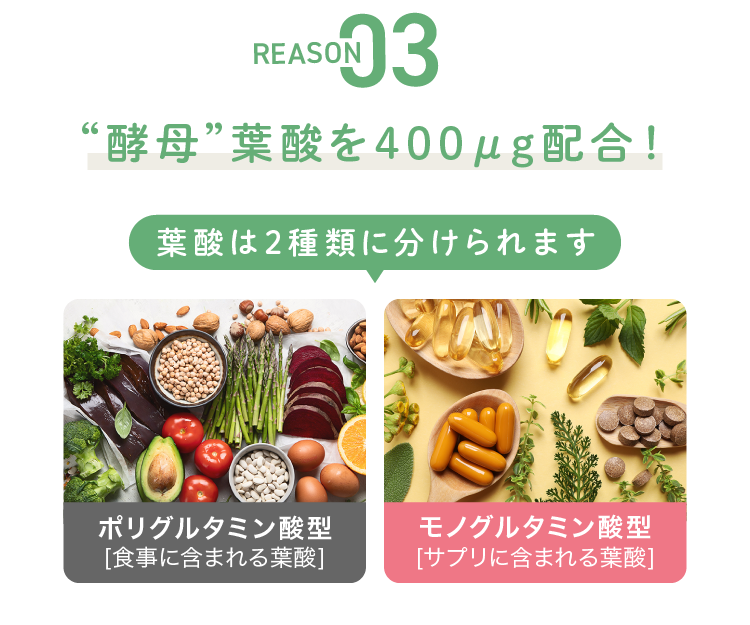 REASON03 “酵母”葉酸を400μg配合！