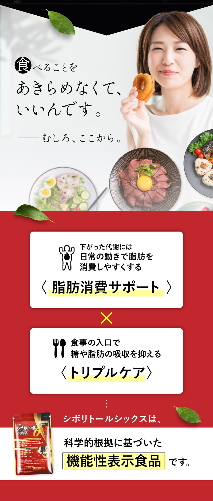 あきらめなくて、いいんです。——むしろ、ここからです。シボリトールシックスは11の機能性が報告されている、科学的根拠に基づいた機能性表示食品です